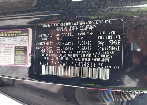 2017 Hyundai Santa Fe Sport 2.0T Ultimate z USA, uszkodzony, nr VIN 5XYZW4LA7HG481629